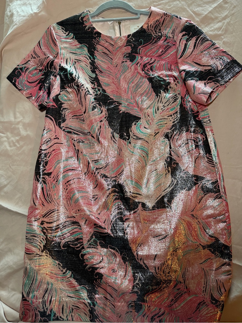 Kate spade Shimmer Feather-Print Shift Dress - Pink & Black